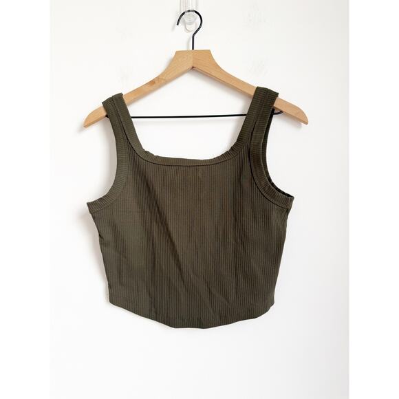 2/$50 NWOT Madewell The Tailored Crop Ribbed Tank in Sleekhold Olive Green L - Picture 5 of 5